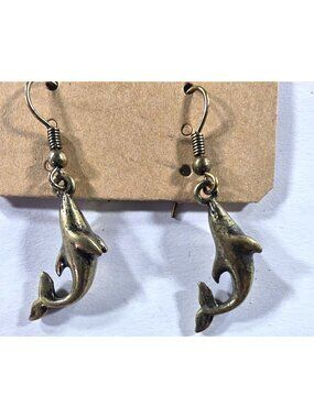 Dolphin Dangling Earrings gold tone nautical sea life ocean Fashion Jewelry